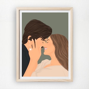 Verlobung Paar Porträt mit Ring, personalisierte digitale Kunst, Benutzerdefinierte Jahrestag Geschenk, Paar Wandkunst für Liebe & Romantik