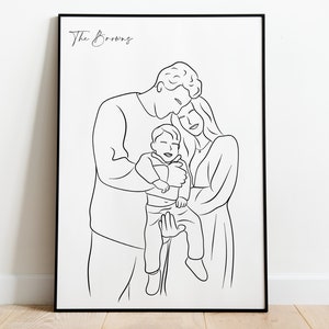 Aangepaste enkele lijn familieportret tekening minimalistisch portret van foto, gepersonaliseerd Valentijnscadeau voor koppelportret afbeelding 5