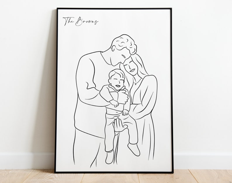 Aangepaste enkele lijn familieportret tekening minimalistisch portret abstracte kunst, gepersonaliseerd vadercadeau voor moederportret voor verjaardagscadeau afbeelding 5