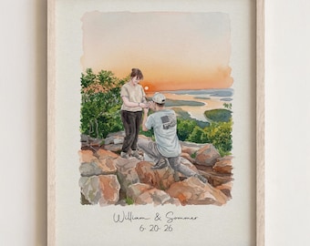 Custom Hand-Drawn Watercolor Couple Portrait, Personalized Proposal Drawing from Photo, Christmas Gift for Him and Her
