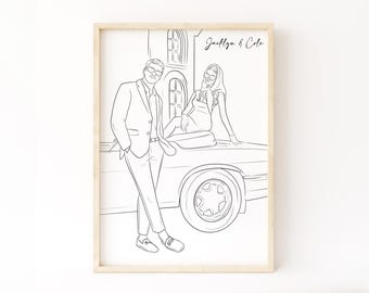 Custom Portrait from Photo, Faceless Line Art Drawing, Personalized Wedding Anniversary Gift, Couple Portrait Artwork