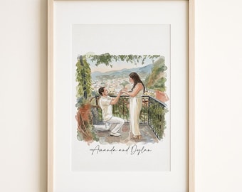 Retrato personalizado de propuesta de matrimonio, retrato a partir de una foto, regalo de compromiso, regalo para parejas, regalo de aniversario para él, pintura de acuarela