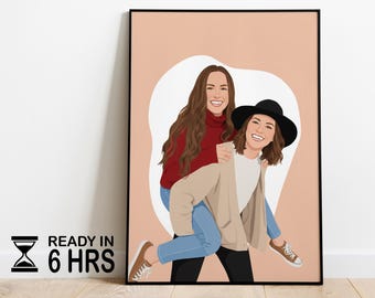 Birthday Gift for Her, Friendship Custom, Faceless portrait print, gift for bestie, Custom Friendship Gift, Best friend cartoon portrait,