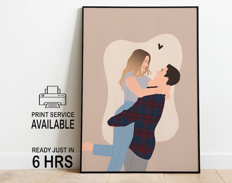couple portrait, custom engagement gift,engagement drawing, Bff gift, faceless portrait, couple drawing, gift for couple, marriage proposal zdjęcie 5