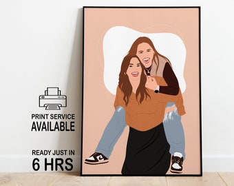 Birthday Gift for Her, Friendship Custom, Faceless portrait print, gift for bestie, Custom Friendship Gift, Best friend cartoon portrait,