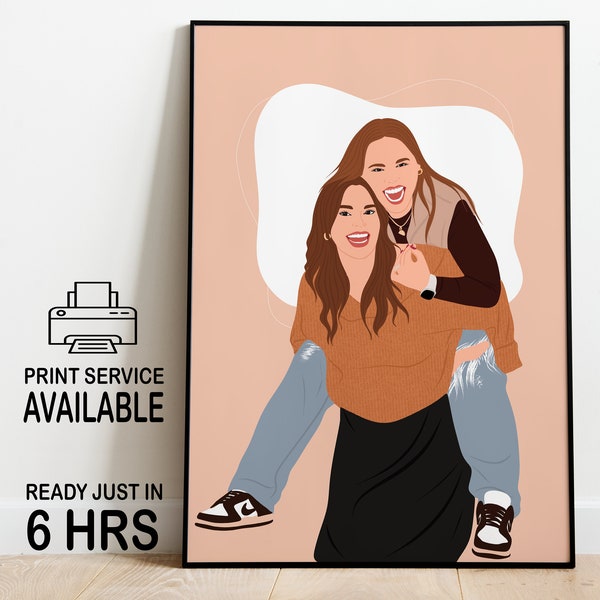 Birthday Gift for Her, Friendship Custom, Faceless portrait print, gift for bestie, Custom Friendship Gift, Best friend cartoon portrait,