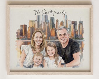 Custom Family Painting from Photo, Hand drawn Watercolor Family Portrait, Personalised Gift for Mom/Dad