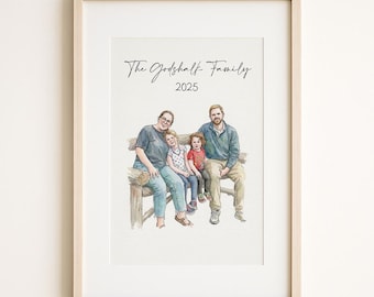 Ritratto ad acquerello personalizzato, ritratto di famiglia, ritratto da foto, regalo di Natale, dipinto personalizzato, ritratti personalizzati, regalo di famiglia, regalo di anniversario