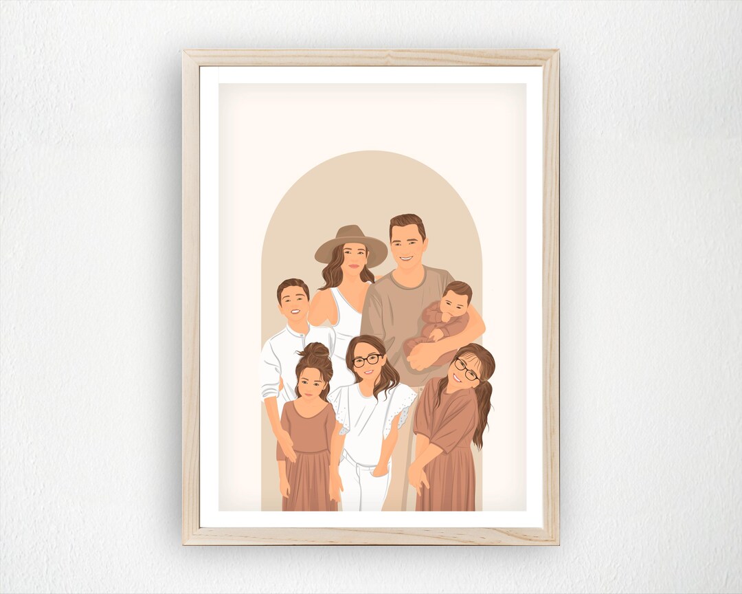 Custom Family Portrait Illustration, Personalized Digital Drawing From ...