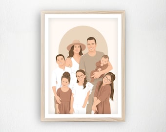 Illustrazione personalizzata del ritratto di famiglia, disegno digitale personalizzato da foto, arte murale minimalista, regalo unico per genitori e bambini