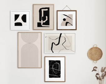 Conjunto de impresiones abstractas modernas: Arte mural de galería neutral (descarga digital)