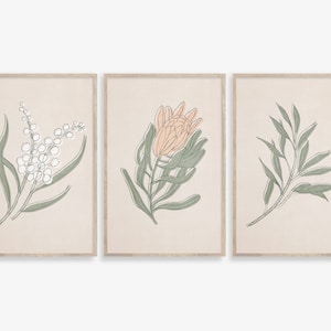 Boho Botanical Print Set of 3, Botanical Print Download, Green Wall Art Printable, Boho Modern Art, Minimalist Art, sage green wall art