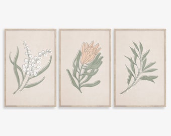 Boho Botanical Print Set: Sage Green Minimalist Art (Digital Download)