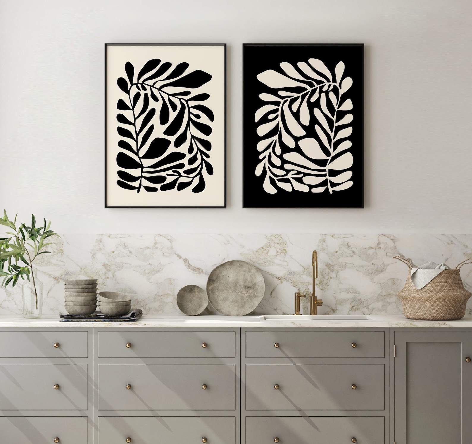 Abstract Botanical Print Set: Minimalist Leaf Art (digital Download) - Etsy