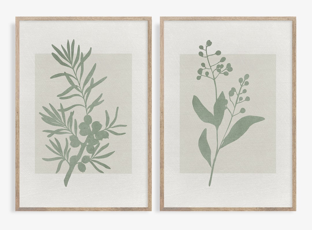 Sage Green Botanical Prints Set: Beige Minimal Nature Wall Art (digital ...
