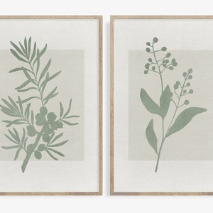 Botanical Prints, Set of 2 prints, Botanical Wall Art Sage Green Background, Botanical Print Set of 2, Pastel green Wall Art, Beige prints