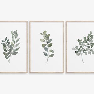 Reeks van 3 botanische prenten, botanische muurkunst, eucalyptus, botanische muurdecor, prints, Groene bladeren, Aquarel prints, afdrukbare kunst aan de muur