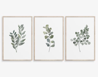 Set of 3 botanical prints,botanical wall art,eucalyptus,botanical wall decor,prints,Greenery leaves,Watercolor prints,printable wall art