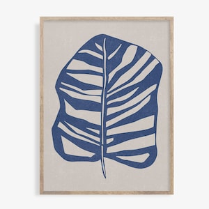 Lámina de hojas botánicas azules: Arte mural bohemio minimalista (descarga digital)