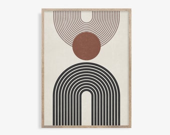 Mid Century Modern Geometric Art Print: Beige, Black & White (Digital Download)