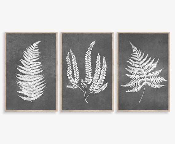Grauer Farn Print Set: Retro Aquarell Kunst (Digitaler Download) - Etsy.de