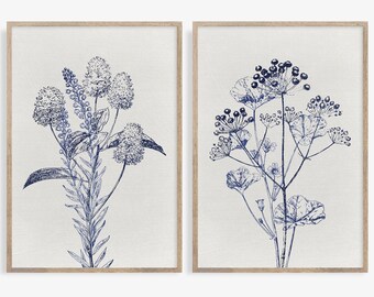 Set of 2 Navy Blue Botanical Prints, Indigo Blue Watercolor Printable Wall Art, branches and leaves, Leaf Art, Botanical posters Active
