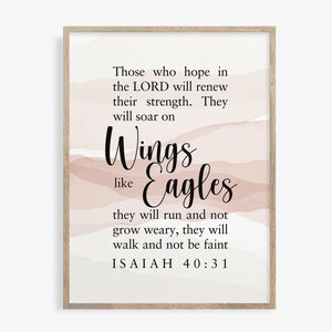 Isaiah 40:31 Printable Scripture Poster Bible Verse Wall Art, They will soar on wings like eagles, Christian Home Decor Draft
