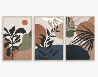 Abstract Botanical Art Prints: Boho Palm Leaf Set (Digital Download)