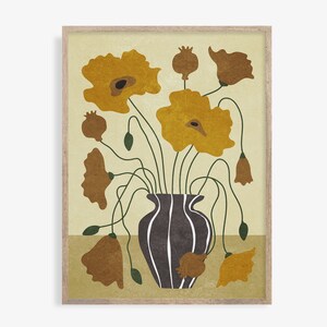 Decoración de pared imprimible, estampado de jarrón boho, estampado de plantas en macetas boho, póster de flores botánicas, estampado floral abstracto, estampado dibujado a mano