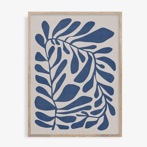 Impressão botânica abstrata, arte de parede para impressão moderna mínima, Boho Abstract Leaves Art Botanical, arte de parede botânica azul, arte de parede azul marinho