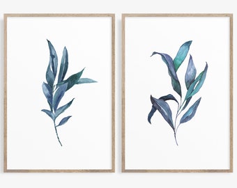 Indigo Blue Botanical Watercolor Prints - Set of 2 (Digital Download)
