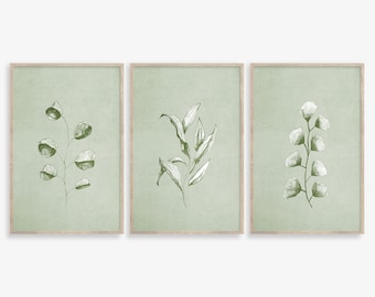 Sage Green Botanical Print Set: Leaf Gallery Wall Art (Digital Download)
