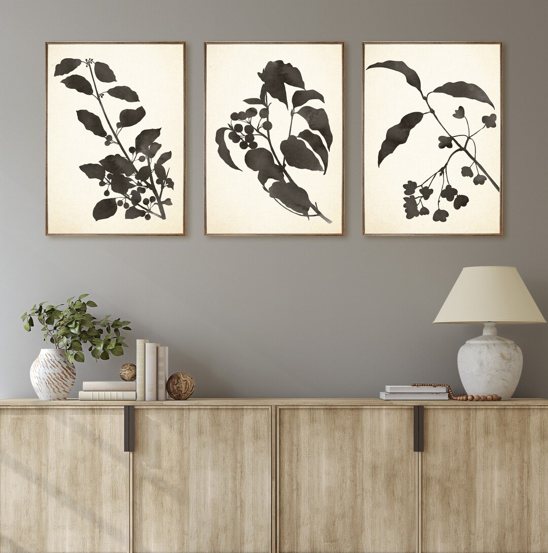 Set of 3 Botanical Print Set, Printable Living Room Decor, Botanical ...