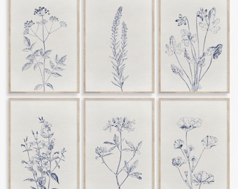 Set of 6 Navy Blue Botanical Prints, Indigo Blue Watercolor Printable Wall Art, branches and leaves, Leaf Art, Botanical posters
