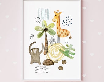 Watercolor Safari Animals Print: Kids Nursery Wall Art (Digital Download)