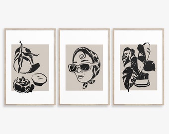 Modern Abstract Print Set: Neutral Gallery Wall Art (Digital Download)