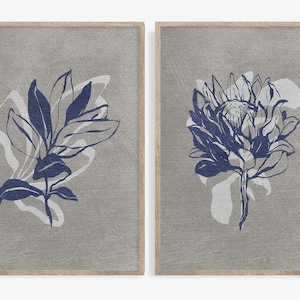 Set prints, kunst aan de muur, set van 2 print, grijze achtergrond, afdrukbare muurkunst, botanische prenten, botanische muurkunst, getextureerde botanische muurkunst