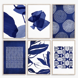 Set of 6 Navy Blue Watercolor Prints, Indigo Blue Prints, printable wall art, Modern wall Art, Abstract wall Art, Beach Printable