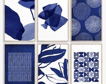 Set of 6 Navy Blue Watercolor Prints, Indigo Blue Prints, printable wall art, Modern wall Art, Abstract wall Art, Beach Printable