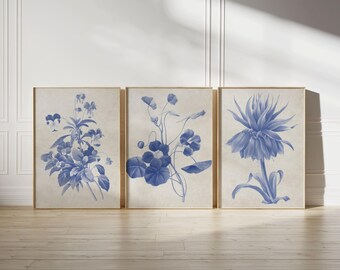 Indigo Floral Print Set: Vintage Botanical Wall Art (Digital Download)
