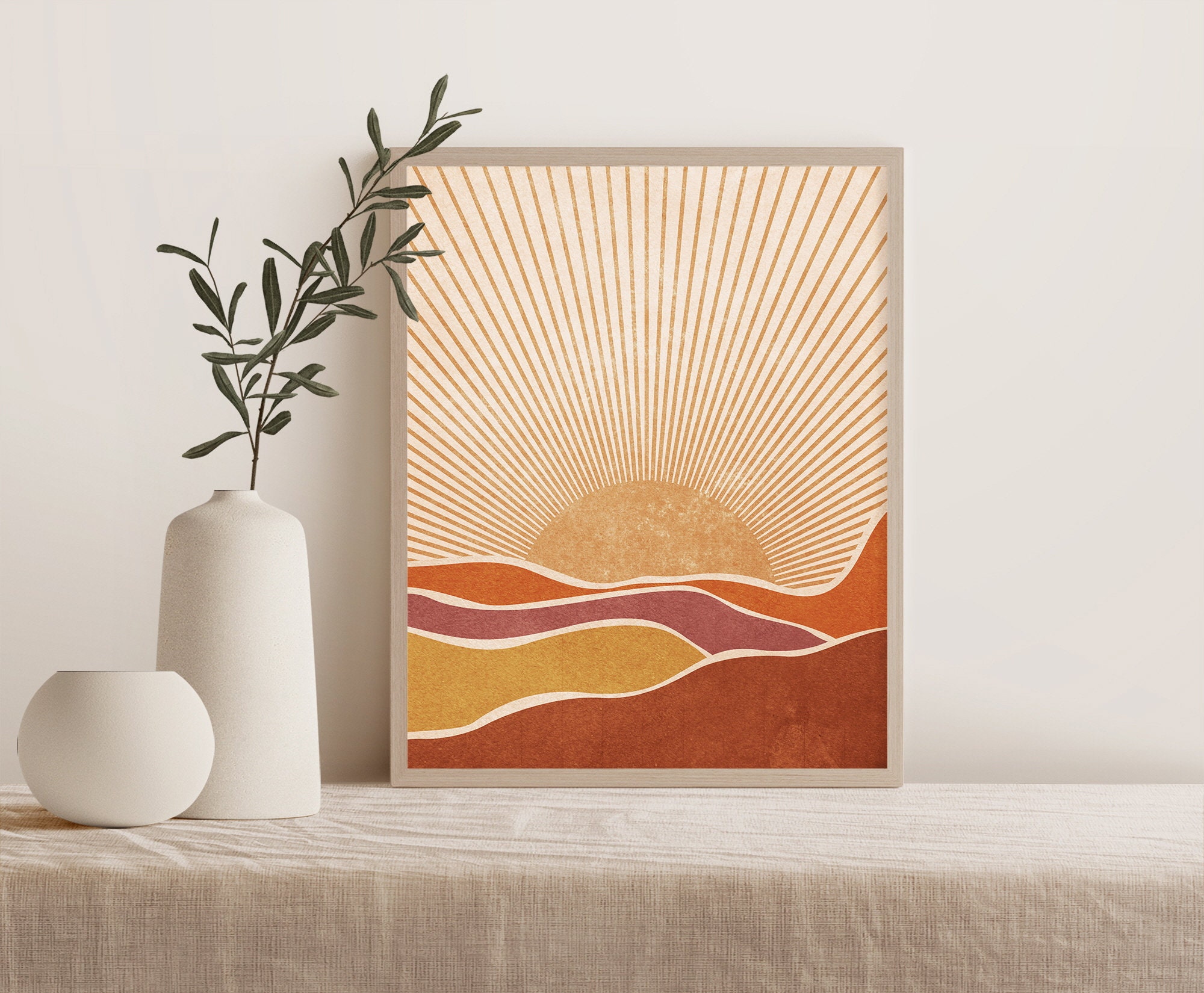 Abstract Sunrise Art Print Neutral Wall Art Neutral Boho Etsy