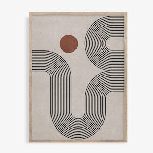 Mid Century Modern, Beige Schwarz Wandkunst, Geometrische Wandkunst, Herunterladbare Druck, Minimalistische Linien Kunst, Mid Century Poster, Moderne Abstrakte