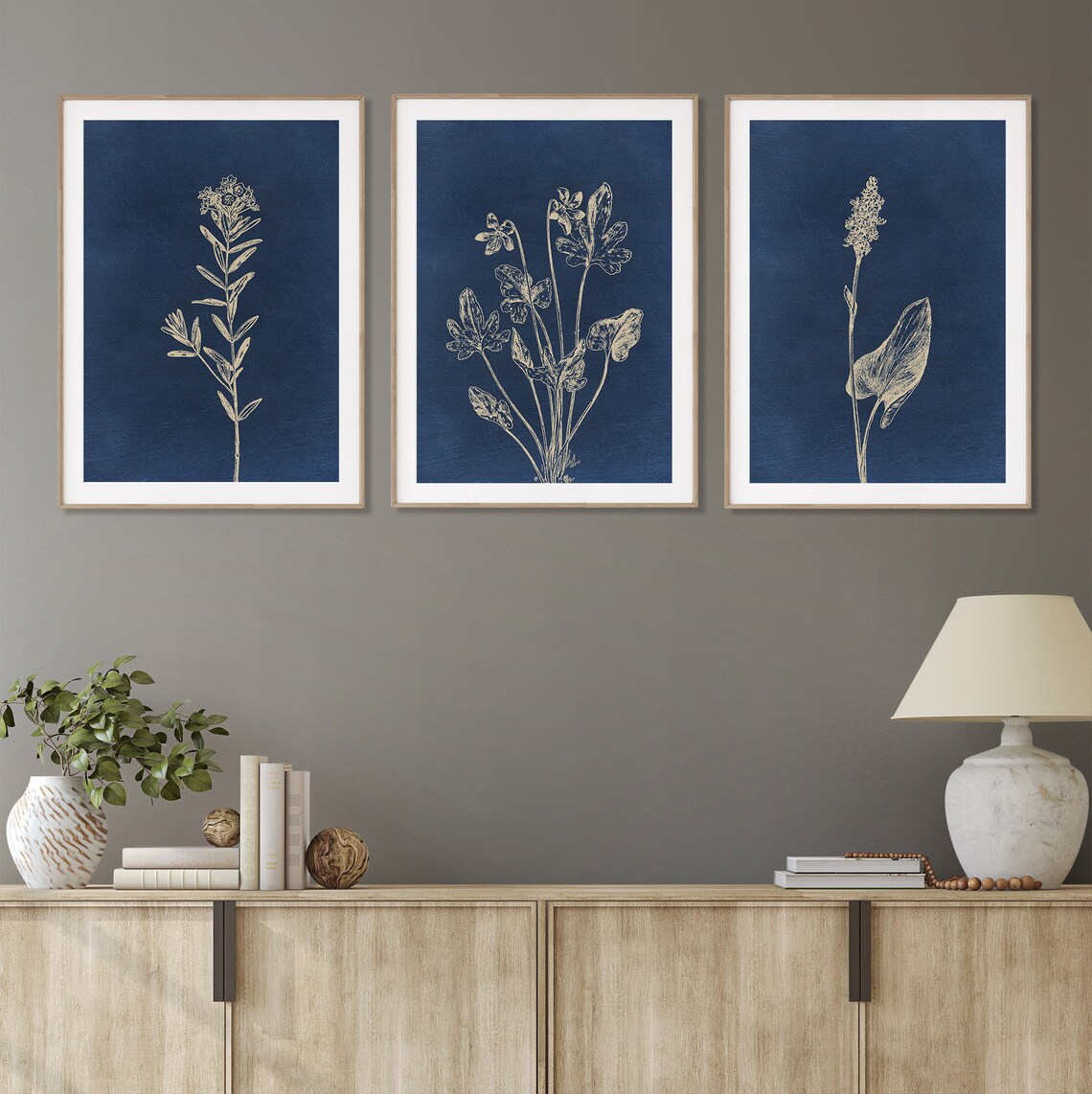 Botanical Prints Set of 3 prints Botanical Wall Art Navy Etsy