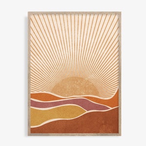 Abstract Sunrise Art Print, Neutral Wall Art, Neutral Boho Decor, Minimalist Poster, Landscape Wall Art, Mountains Poster, Boho Art