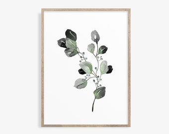 Affiche d'eucalyptus, aquarelle d'eucalyptus, feuilles, décor de mur de verdure imprimable, botanique, décor de cuisine imprimable, téléchargement instantané, numérique