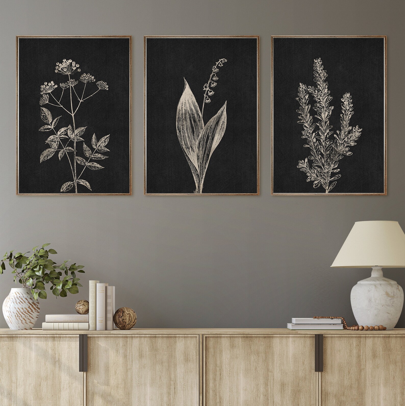 Botanical Prints Set of 3 prints black Botanical Wall Art Etsy