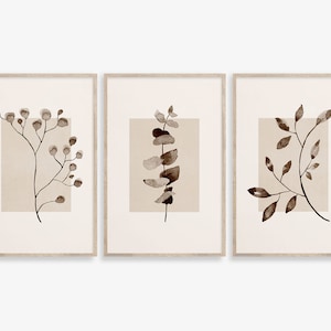 Boho Botanischer Druck 3er Set, Beige Braun Galerie Wandkunst, Neutrale Wand Poster, Botanische Neutrale Wandkunst, 3er Set Neutrale Drucke