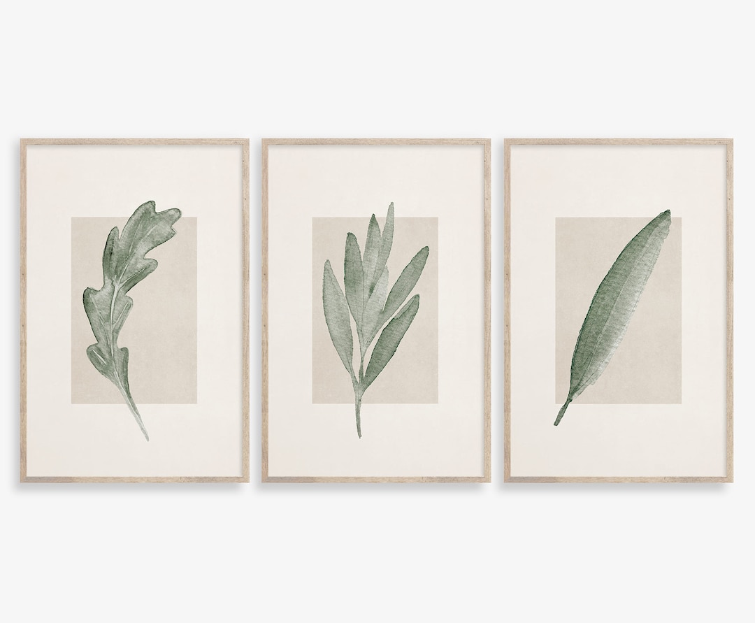 3er Set Grüne Blätter WandkunstDrucke Aquarelldrucke
