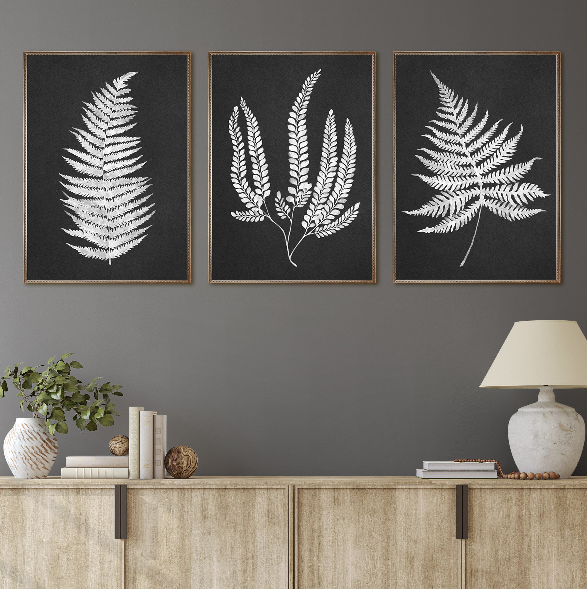 Fern Prints Set of 3 Prints Botanical Wall Art Black Etsy