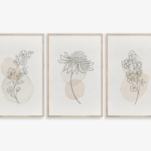 Boho Botanical Print Set of 3, Gallery Wall art, Wild Flowers Printable Art, Abstract Line Watercolor Floral Home Decor, Farmhouse Art
